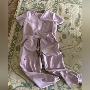 Figs Lavender Haze Scrub Set joggers Medium top, large petite bottom